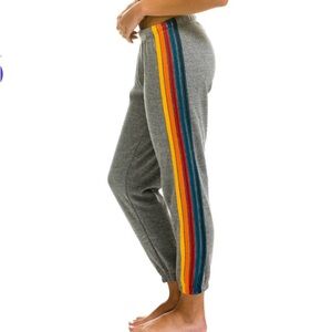 aviator nation grey sweat pants with color stripe size small